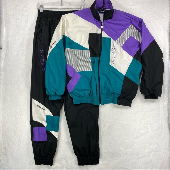 Vintage 80s 90s UMBRO Women's Large Two Piece Lightweight Track Suit Purple Blue